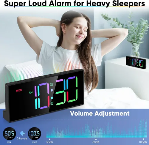 Miniatura 4 de Tetino Reloj despertador fuerte para durmientes pesados, relojes digitales con brillo de volumen ajustable, repetición, respaldo de batería