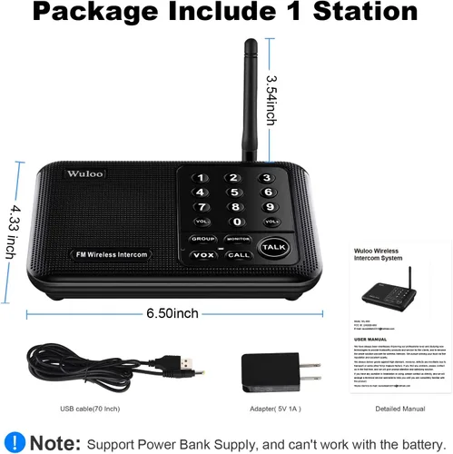 Miniatura 7 de Ampliable para Wuloo Intercomunicadores inalámbricos para el hogar 5280 pies Rango 10 canales 3 Código