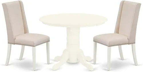 East West Furniture SHFL3-WHI-01 Juego de mesa de comedor de 3 piezas contiene una mesa de cocina redonda con pedestal y 2 sillas de comedor Parson