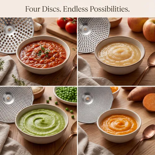 Miniatura 3 de Molinillo de Alimentos de Acero Inoxidable con 4 Discos Mejorado – Diseño Rotatorio Ergonómico para Salsa de Tomate, Puré de Manzana, Comida
