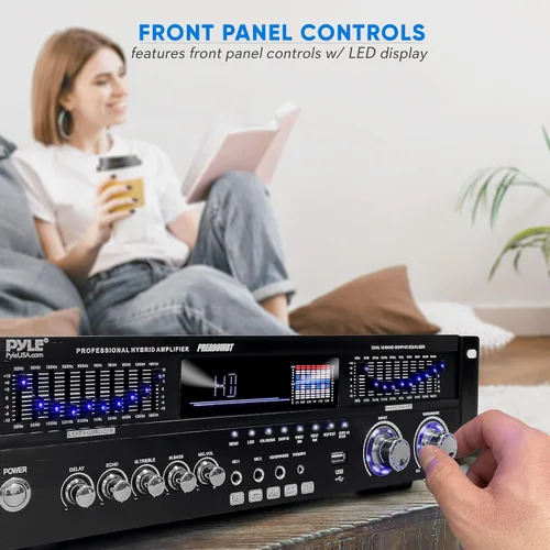 Miniatura 4 de Pyle Amplificador híbrido Bluetooth de 6 canales para el hogar – 1600 W para el hogar de audio estéreo con radio, USB/AUX/RCA/MIC, HD/OPT/COAX