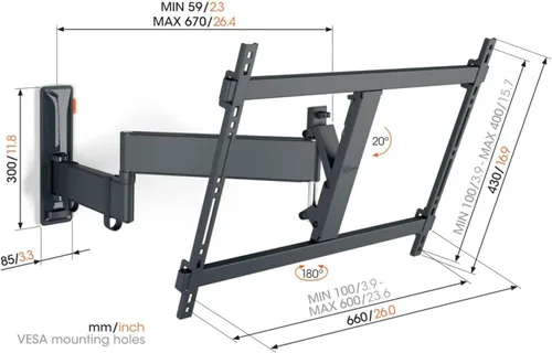 Miniatura 6 de Vogel's Comfort TVM 3645 - Soporte de pared para televisores de 40 a 77 pulgadas, máx. 77.2 lbs (77.2 lbs), giratorio hasta 180º, soporte de pared