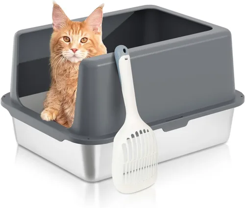 Miniatura 15 de LIHONG Caja de arena de acero inoxidable para gatos, caja de arena de metal extra grande para gatos grandes, gatitos, conejos, sin olor, 6 pulgadas
