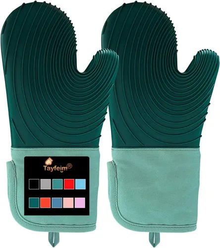 Manoplas de horno de silicona, resistentes al calor, 500 °F, agarre duradero, antideslizante, manoplas de horno para cocina, resistentes al calor,