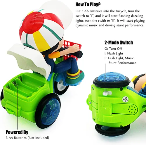 Miniatura 5 de Tipmant Triciclo Eléctrico para Bebés y Niños Pequeños Juguete de Motocicleta de Dibujos Animados Vehículo con Acrobacias, Música, Luces Luminosas
