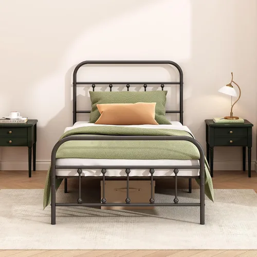 Miniatura 4 de Kujielan Marco de cama de metal: marco de cama individual estructuralmente estable con listones de acero resistente, no necesita somier para una