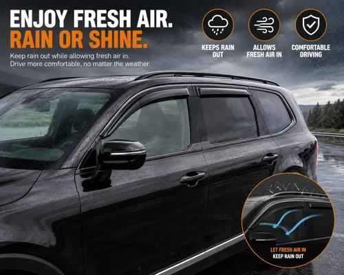 Miniatura 7 de Black Horse Off Road [BHOR] Protectores de lluvia / deflectores de viento compatibles con Kia Telluride Smoke 2020-2025 4 piezas - 144711