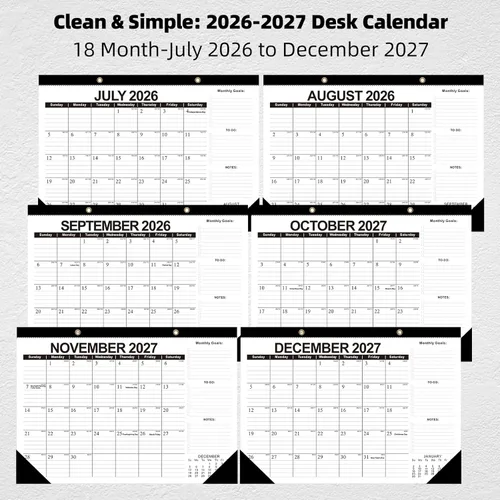 Miniatura 2 de 2026 Calendario de escritorio Calendarios de escritorio 2026-2027 Calendario de pared de 18 meses desde enero de 2026 hasta junio de 2027, papel