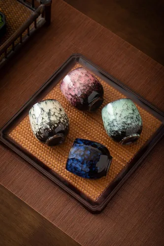 Miniatura 2 de Jianzhan - Taza de té de cerámica, juego de té Kung Fu, taza de café, juego de yerba mate de cerámica, juego de 4 (4 colores)