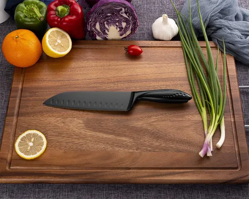 Miniatura 7 de WELLSTAR Santoku Cuchillo de cocina de 7 pulgadas, afilado estilo japonés con hoja de acero inoxidable de alto carbono, negro