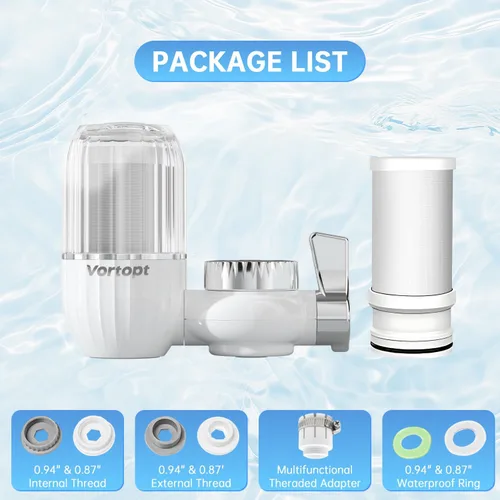 Miniatura 8 de Vortopt Filtro de agua para grifo de fregadero, filtro de agua de 400 galones de capacidad de carbón activado, certificado NSF que reduce el cloro