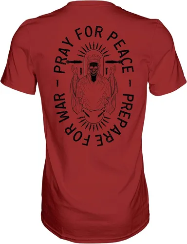 Miniatura 8 de Combat Iron Camiseta estampada de manga corta para hombre con texto en inglés "Pray for Peace, Prepare for War