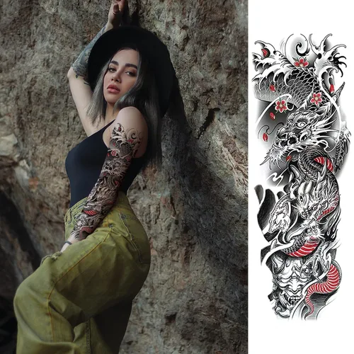 Miniatura 2 de Mangas de tatuajes temporales, 12 hojas (19 x 7 pulgadas) tatuajes temporales de brazo completo, tatuajes de manga para hombres y mujeres adultos