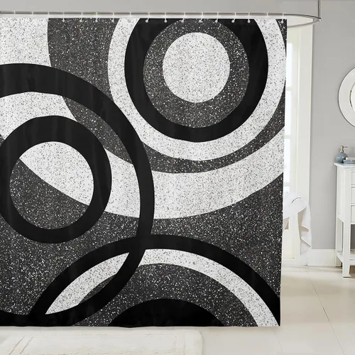 Miniatura 10 de Cortinas de ducha abstractas de líneas geométricas para niños, cortinas de baño con diseño empalmado de rayas para niñas, niños y adultos, cortinas