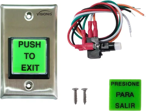 Miniatura 4 de Visionis Pulsar para salir botón VIS-7000 Interior verde cuadrado Solicitud de salida de acero inoxidable para control de acceso de puerta con luz