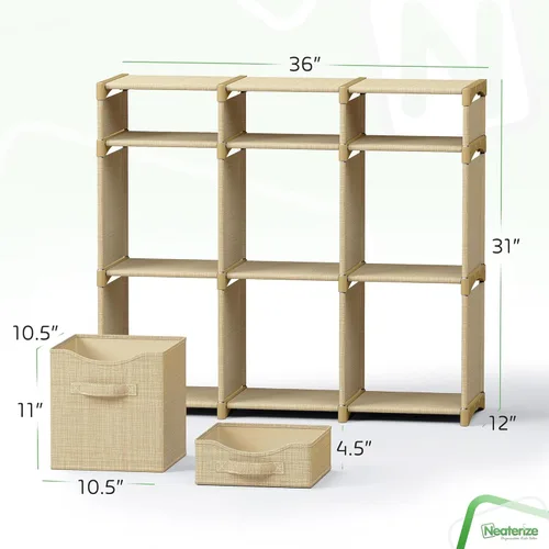 Miniatura 2 de Organizador de 9 cubos de almacenamiento, armario fácil de montar con cajones, organizador de habitación para ropa, para habitación del bebé, Beige