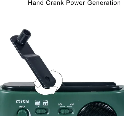 Miniatura 6 de Radio de emergencia, color verde Cargador solar y de manivela, linterna de 3 LED, banco de energía de 500 mAh, radio FM/AM, cargador de teléfono