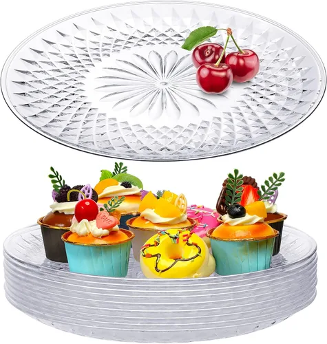 Miniatura 8 de Fumete 10 platos redondos de plástico transparente de 10 pulgadas, platos de flan de cristal acrílico para fiestas, alimentos, pasteles, galletas