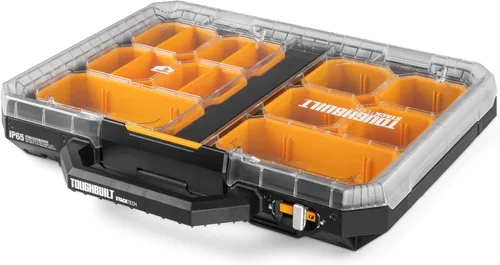 Miniatura 12 de ToughBuilt Organizador de almacenamiento StackTech, caja de herramientas modular transparente con sistema de bloqueo automático, protección IP65