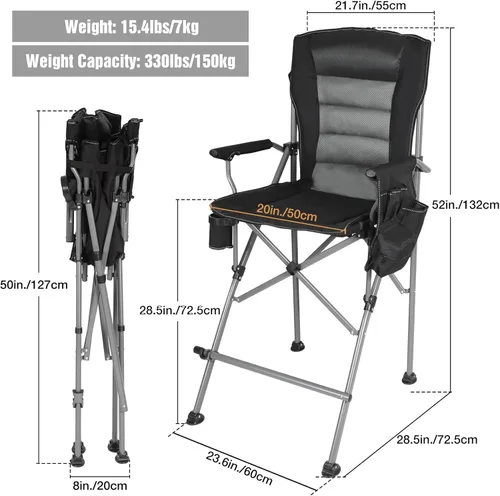 Miniatura 3 de Sillas plegables extra altas Stonehomy para adultos 330lbs, sillas director plegables de altura de barra portátiles para acampar al aire libre