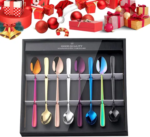 Miniatura 9 de YDware - Juego de cucharas de té helado de mango largo, cucharas doradas de cambio gradual de 7.87 pulgadas, cucharas de cóctel de acero inoxidable