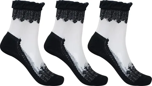 Miniatura 5 de Lovful 3 pares de calcetines cortos ultrafinos transparentes de encaje elástico para mujer