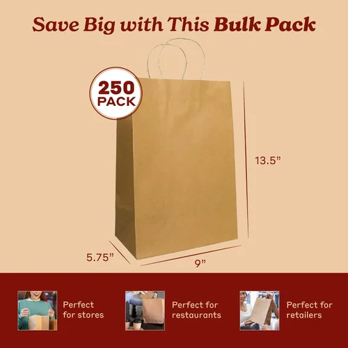 Miniatura 6 de PTP - 250 bolsas de mano para regalo, de papel, Kraft Perfectas para cumpleaños, bodas, vacaciones y toda ocasión Colores blanco o natural