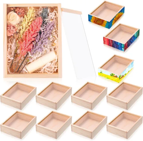 Thyle - 12 cajas de exhibición de madera sin terminar con tapas acrílicas de 6.3 x 4.9 x 1.8 pulgadas, cajas de madera sin terminar, regalo para