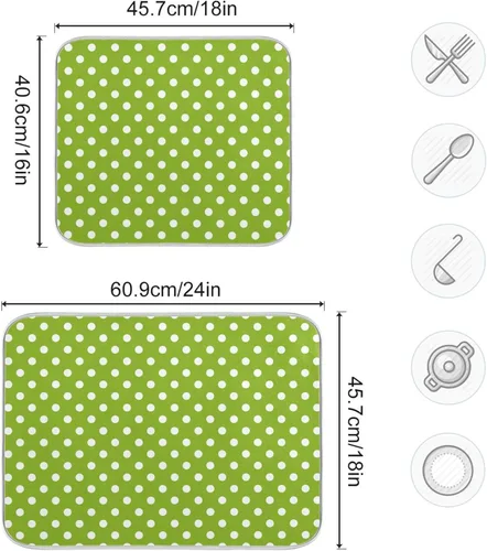 Miniatura 3 de Tapete de secado de platos verde para cocina, tapete de secado de microfibra verde menta con lunares blancos, tapete de secado de microfibra