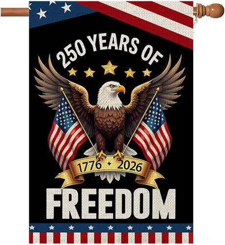 Miniatura 8 de Bandera de jardín de 250 años de Estados Unidos, bandera patriótica de 250 aniversario de Estados Unidos de doble cara con diseño de águila