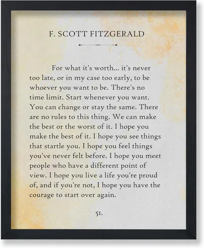 Poster Master Póster con texto en inglés «For What Its Worth» de F. Scott Fitzgerald - Impresión - Arte de Página de Libro - Arte Literario - Regalo