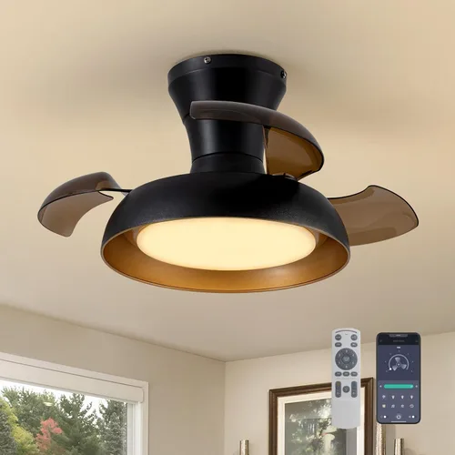 Miniatura 10 de Ventilador de techo retráctil moderno de 71 cm con luz, control remoto, regulable, 6 velocidades, reversible, pequeña luminaria de techo, sin aspas