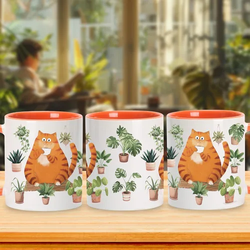 Miniatura 3 de Hyturtle Bonita taza de café de gato naranja, regalos de Navidad para mamá de gato, regalo de decoración de plantas para amantes de las plantas
