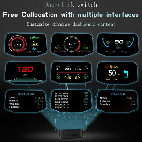 Miniatura 7 de HUD para automóvil, universal OBD2 + pantalla HUD para coche, proyector de alarma de sobrevelocidad