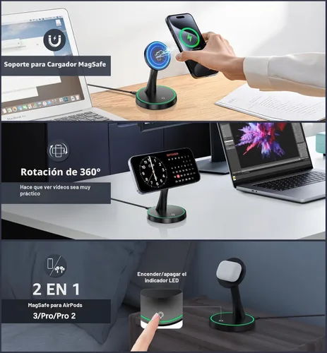 Miniatura 2 de Soporte de Cargador Inalámbrico Magnético 15W Carga Rápida Mag-Safe para iPhone 17/17 Pro/17 Air/17 Pro Max 16/15/14/13/12 Serie Negro