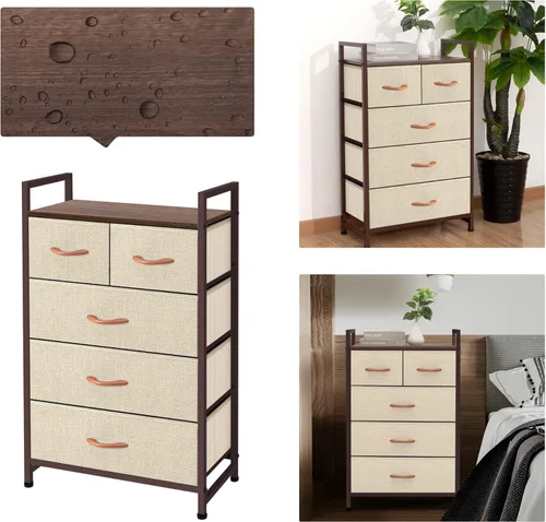 Miniatura 6 de Unidad organizadora de tela con 5 cajones, fácil montaje, torre de almacenamiento vertical para armario, dormitorio, entrada, beige