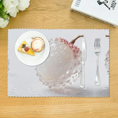Miniatura 3 de Rectangular Placemats Set of 4, Heat Resistant Litchi Printed Kitchen Dining Table Mats