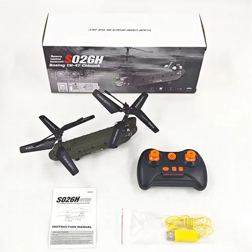 Miniatura 4 de Helicóptero de control remoto, S026H Helicóptero RC de transporte militar con retención de altitud, despegue/aterrizaje de una tecla, luz LED