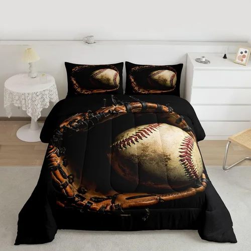 Miniatura 2 de Erosebridal Juego de edredón de béisbol tamaño completo, ropa de cama de juego deportivo, jugador de béisbol, inserto de edredón para niños