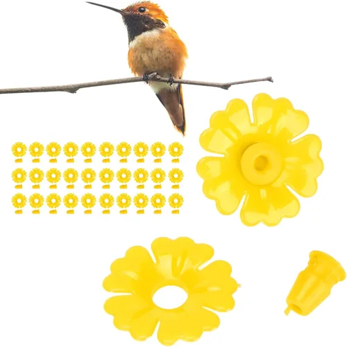 Miniatura 5 de Hyuduo 30 piezas de repuesto para comederos de colibríes, puertos de alimentación de néctar amarillo para comederos de colibríes al aire libre