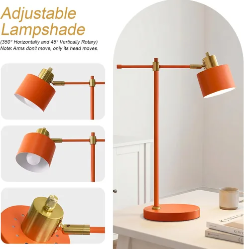 Miniatura 2 de OYEARS Lámpara de escritorio moderna de 22.2 pulgadas, lámpara de mesa de metal con bombilla LED, lámparas de lectura ajustables para sala de estar