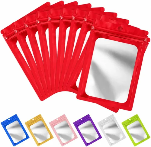 Miniatura 15 de FUNFERY - Paquete de 100 bolsas resellables de Mylar con ventana transparente esmerilada, bolsa con cremallera a prueba de olores