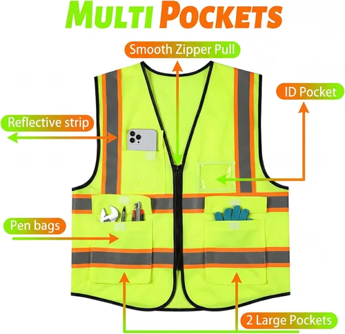 Miniatura 3 de EBOOT 20 Pcs Vests High Visibility Reflective Vest Safety Neon Bright Work Construction Vest with Pockets Reflective Strips (Fluorescent Green)