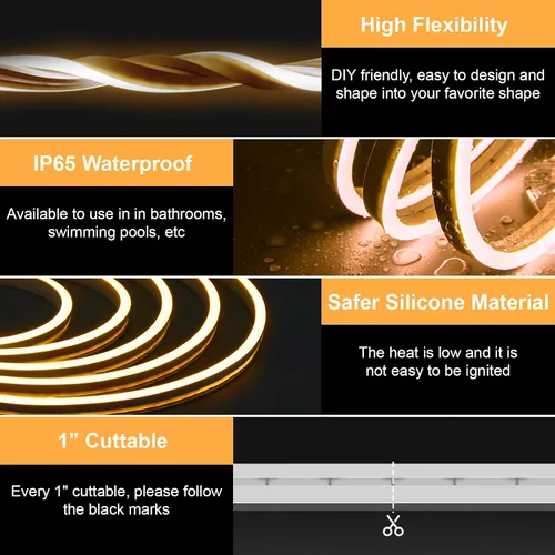 Miniatura 3 de Luces LED de neón en forma de cuerda, tira de luces de neón blancas cálidas de 16.4 pies/5m, tira LED impermeable flexible de 12V, luces de neón