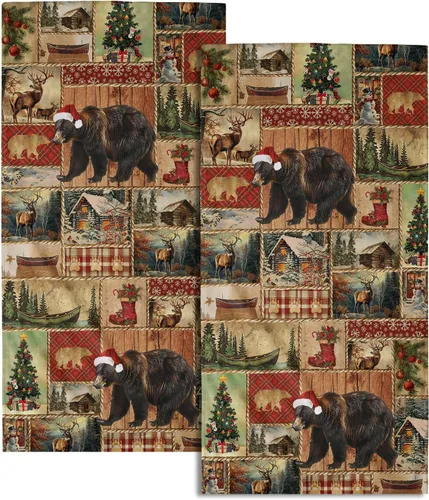 Miniatura 9 de Winter Trees - Juego de 2 toallas de mano de 28 x 14 pulgadas, diseño de árbol de pino de nieve, color beige, absorbente, de microfibra, para baño