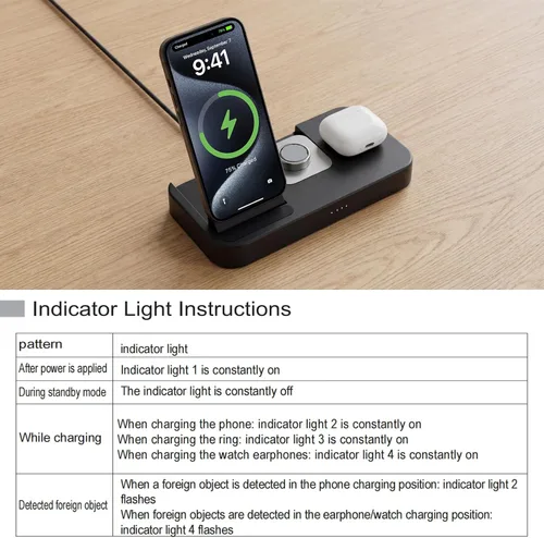 Miniatura 9 de Cargador 4 en 1 para Oura Ring Gen 4 (cargador Oura no incluido), estación de carga inalámbrica magnética rápida para iPhone, Apple Watch, AirPods