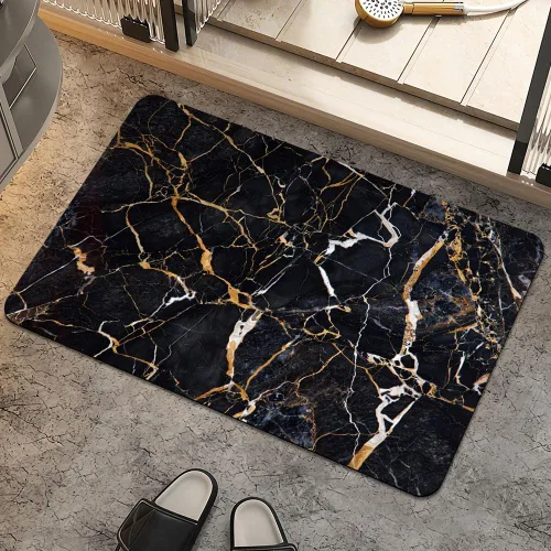 Miniatura 11 de Alfombra de baño, diseño abstracto de mármol azul y dorado, antideslizante, de secado rápido, súper absorbente, delgada, para debajo de la puerta