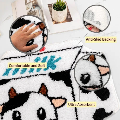 Miniatura 4 de ZSCYD-yingda1992 Alfombra de baño con forma de vaca lechera, animales en forma de caja de leche, antideslizante, bonita alfombra de baño