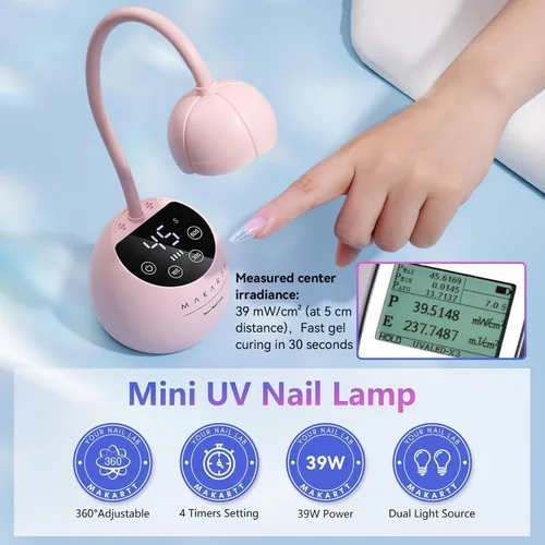 Miniatura 5 de Makartt Lámpara de uñas LED UV: Lámpara de uñas portátil inalámbrica de 50 mW/cm² para gel X y uñas a presión, secador de uñas USB recargable