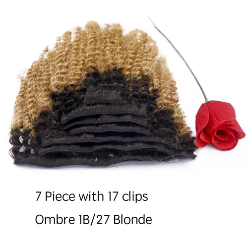 Miniatura 3 de Loxxy Afro rizado extensiones de clip grueso 100 % virgen Remy cabello humano 4B 4C negro natural 7 piezas con 17 clips 4.23 onzas/120 g por juego